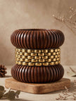 Wood & Gold-Tone Brass Chunky Bangles Set of 3