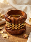 Wood & Gold-Tone Brass Chunky Bangles Set of 3