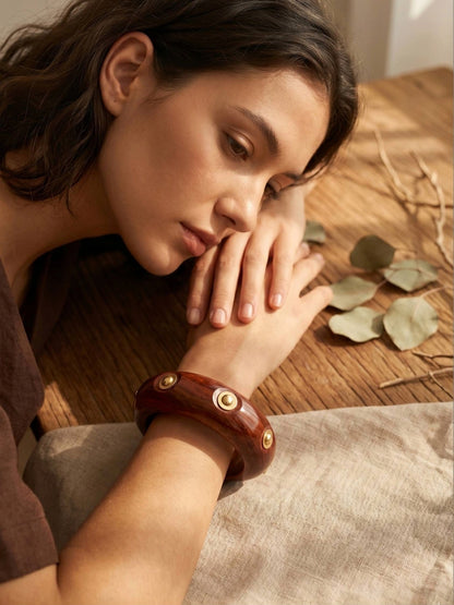 Brass-Studded Wooden Bangle for Women