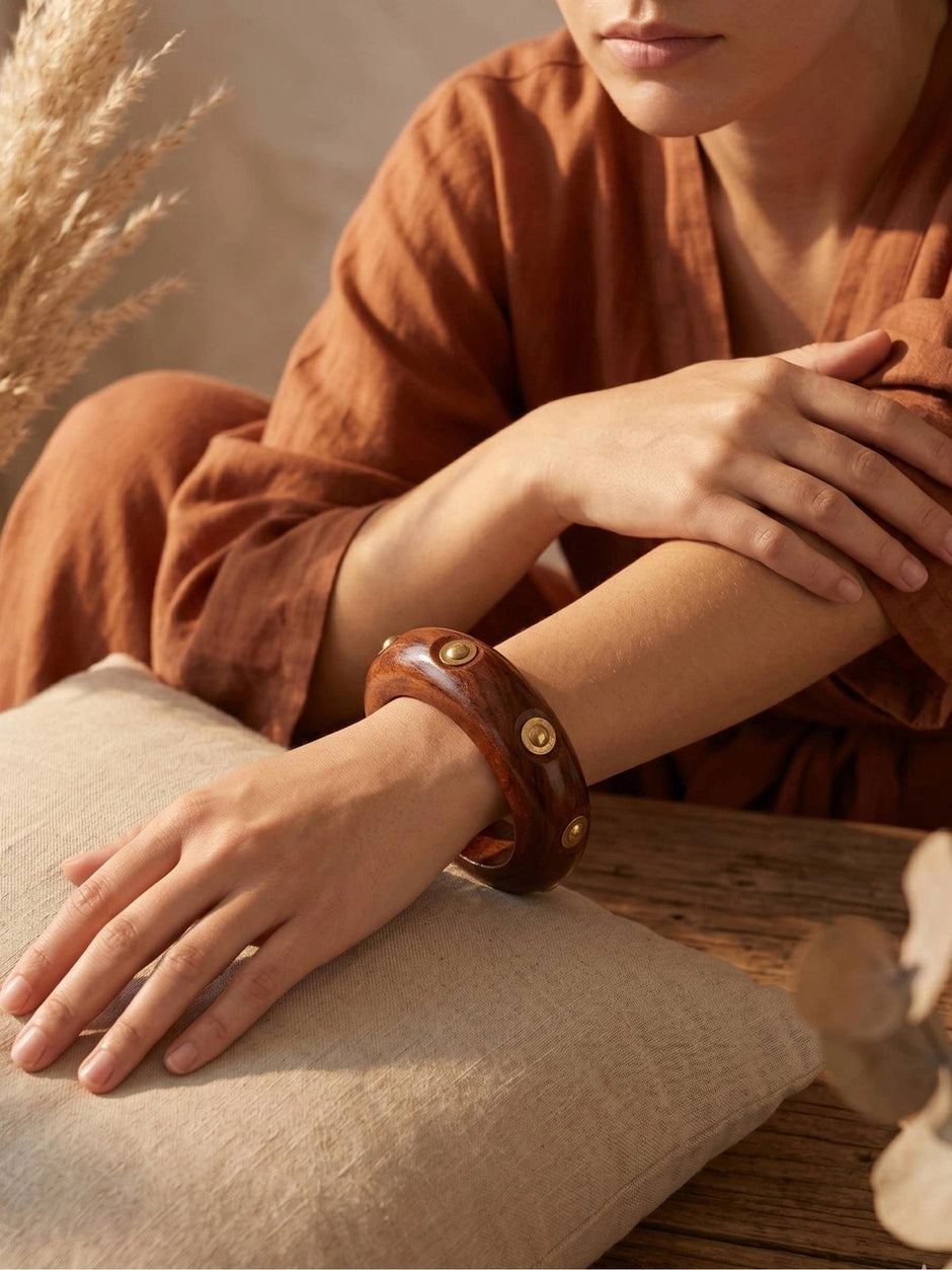Brass-Studded Wooden Bangle for Women