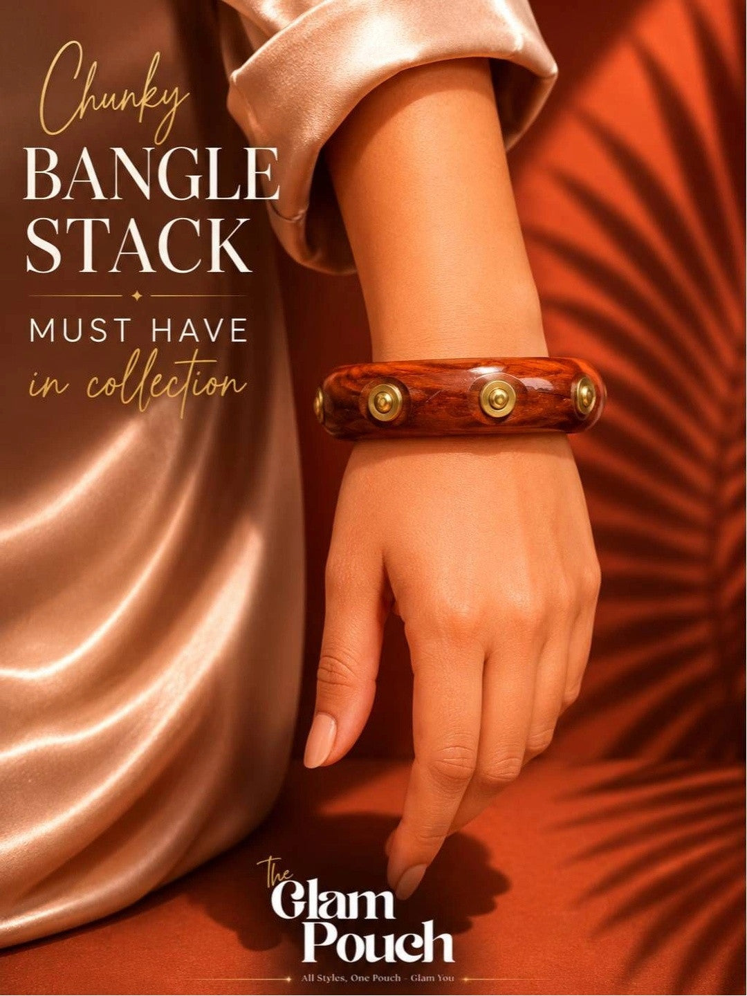 Brass-Studded Wooden Bangle for Women