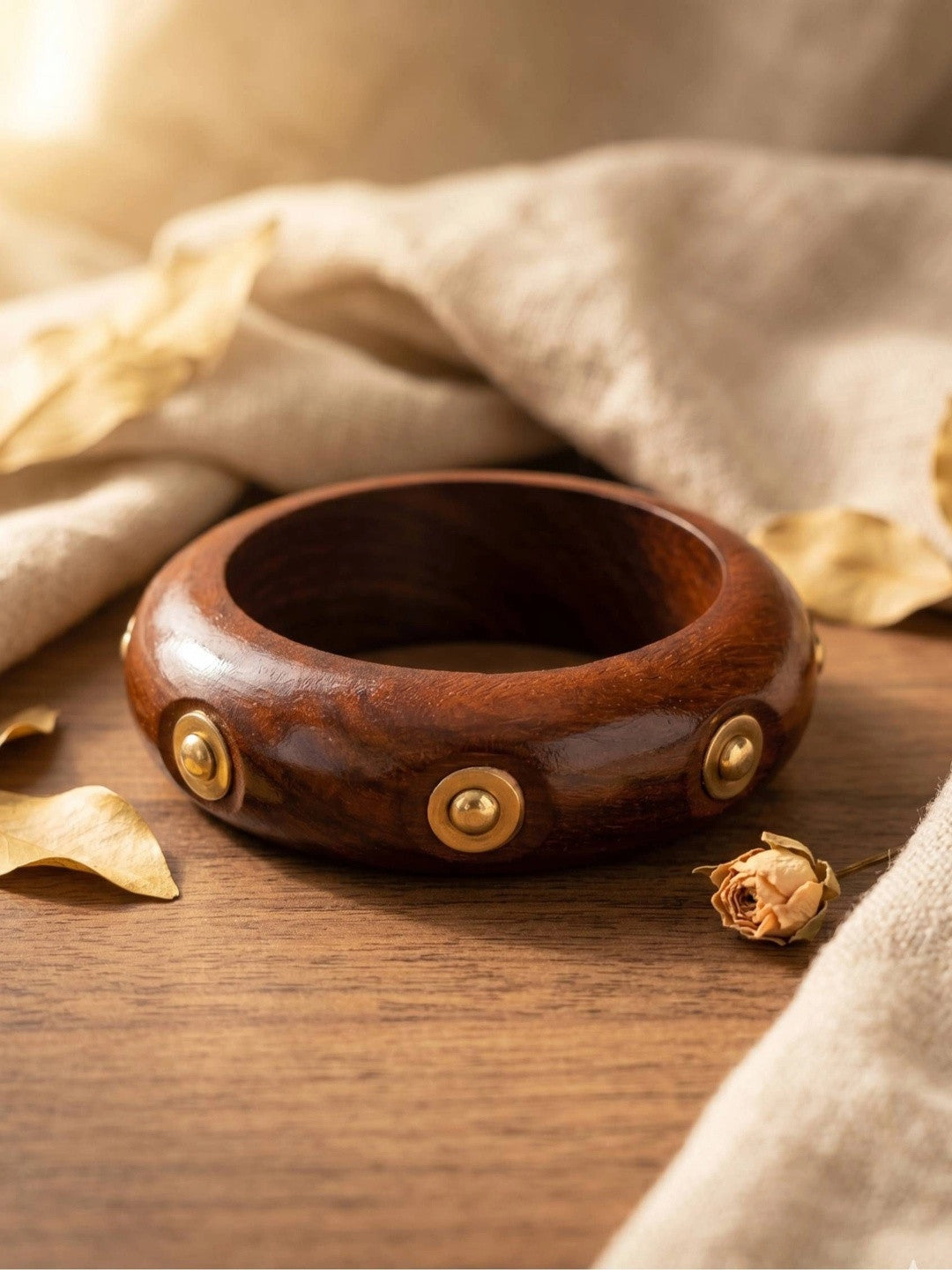 Brass-Studded Wooden Bangle for Women