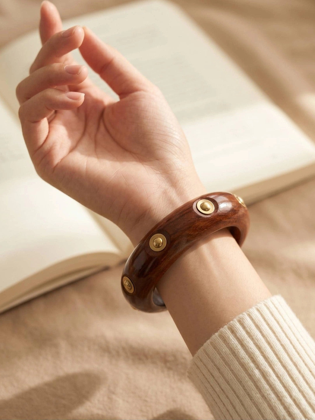 Brass-Studded Wooden Bangle for Women