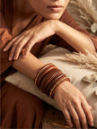 Brown Wood & Gold Stud Chunky Bangles Set of 5