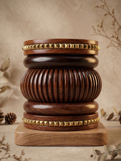 Brown Wood & Gold Stud Chunky Bangles Set of 5
