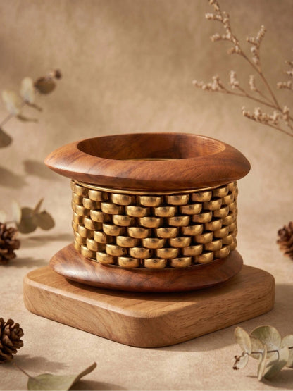 Antique Gold Wood & Brass Kada Bangles Set of 3