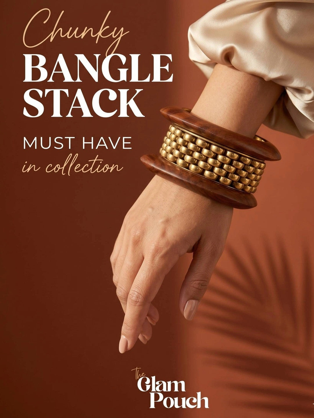 Antique Gold Wood & Brass Kada Bangles Set of 3