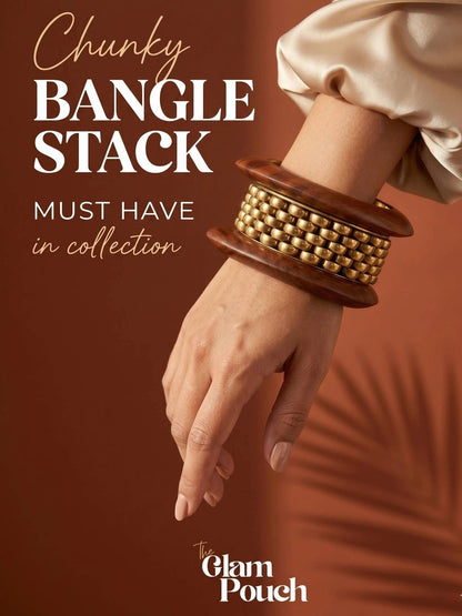 Antique Gold Wood & Brass Kada Bangles Set of 3