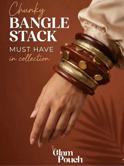 Wood & Brass Engraved Kada Bangles Set of 6