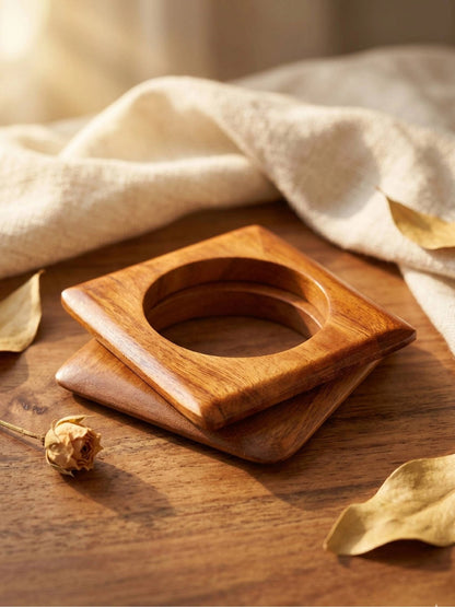 Handcrafted Wooden Square Kada Bangles Set of 2