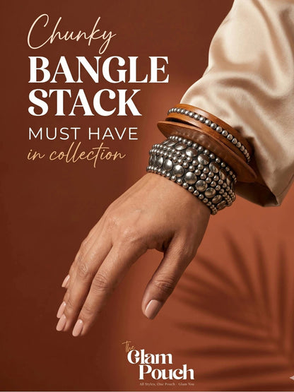 Oxidised Silver Wood & Metal Kada Bangles Set of 3