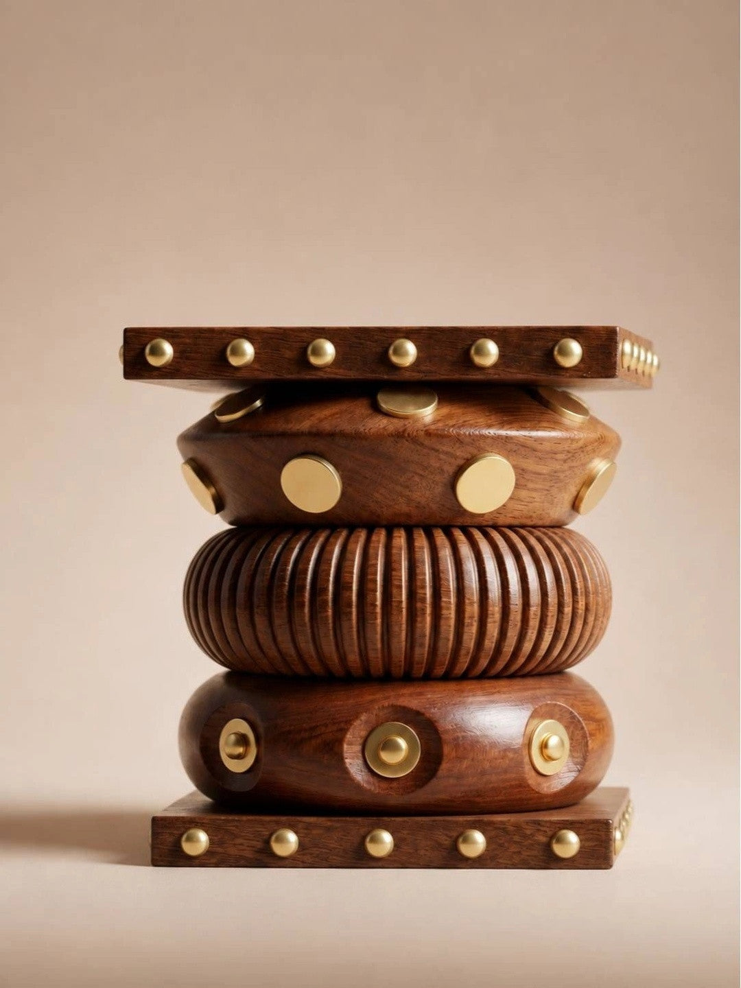 Brass-Inlaid Wooden Chunky Bangles Set of 5