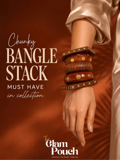 Brass-Inlaid Wooden Chunky Bangles Set of 5