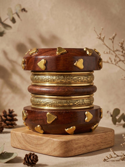 Gold-Finish Wooden Heart Stud Bangles Set of 8