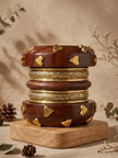 Gold-Finish Wooden Heart Stud Bangles Set of 8