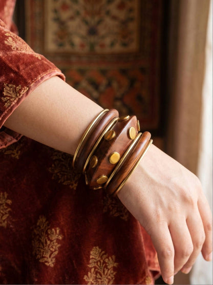 Wood & Gold-Tone Brass Bangle Set of 6