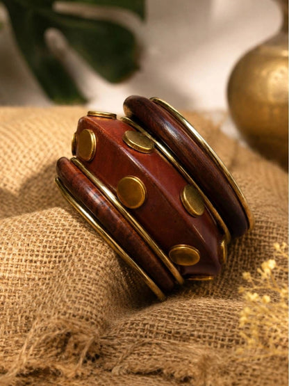 Wood & Gold-Tone Brass Bangle Set of 6