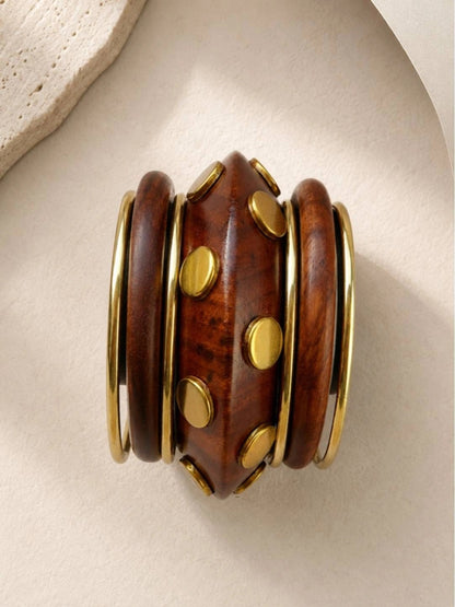Wood & Gold-Tone Brass Bangle Set of 6