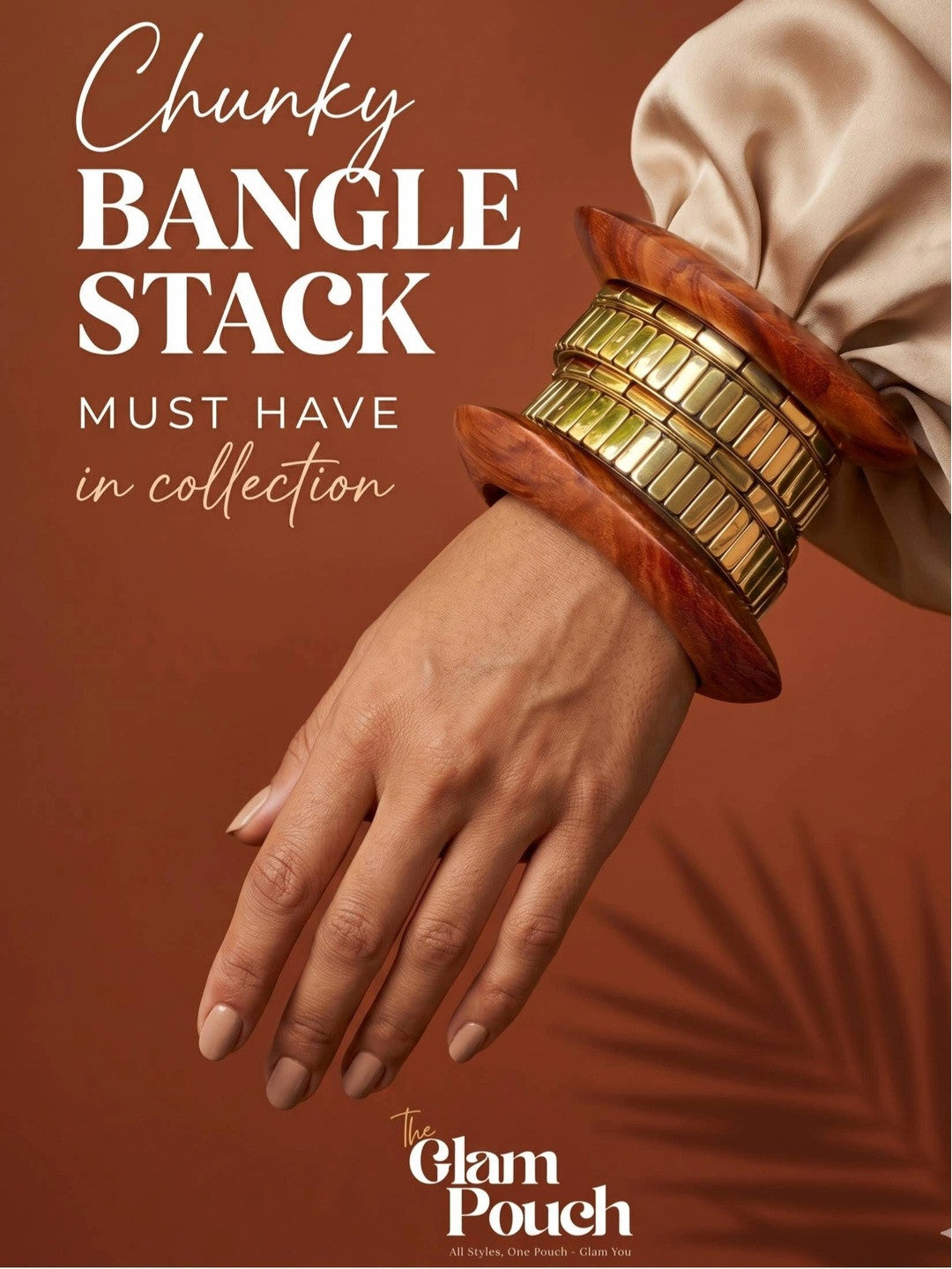 Gold-Plated Wood & Metal Chunky Bangles Set of 6