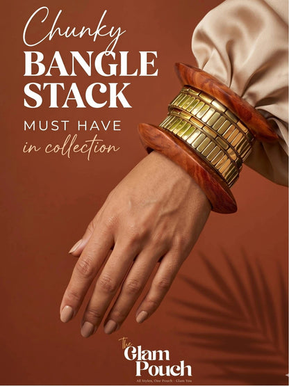 Gold-Plated Wood & Metal Chunky Bangles Set of 6