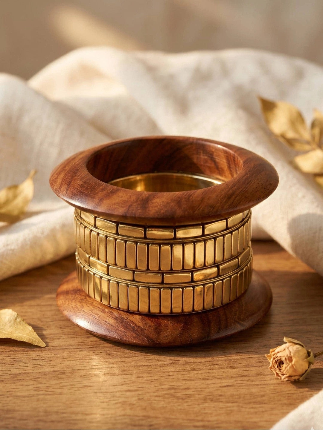 Gold-Plated Wood & Metal Chunky Bangles Set of 6