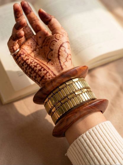 Gold-Plated Wood & Metal Chunky Bangles Set of 6