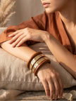 Gold-Tone Wood & Metal Chunky Bangles Set of 6
