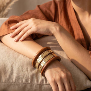 Gold-Tone Wood & Metal Chunky Bangles Set of 6