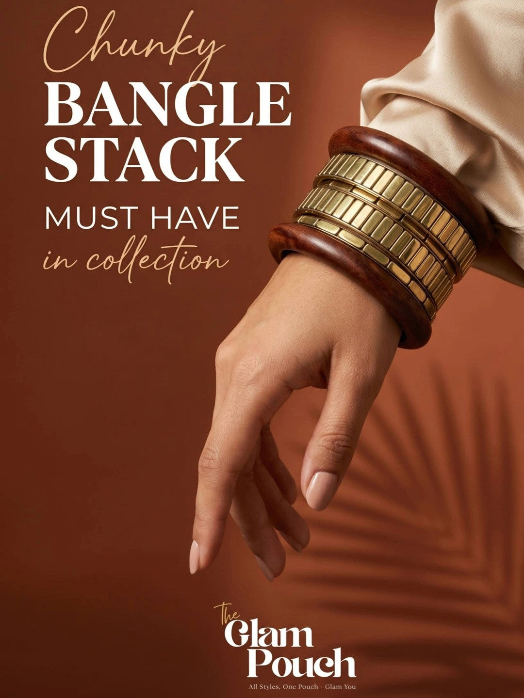 Gold-Tone Wood & Metal Chunky Bangles Set of 6