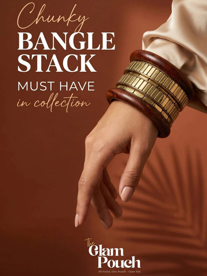 Gold-Tone Wood & Metal Chunky Bangles Set of 6