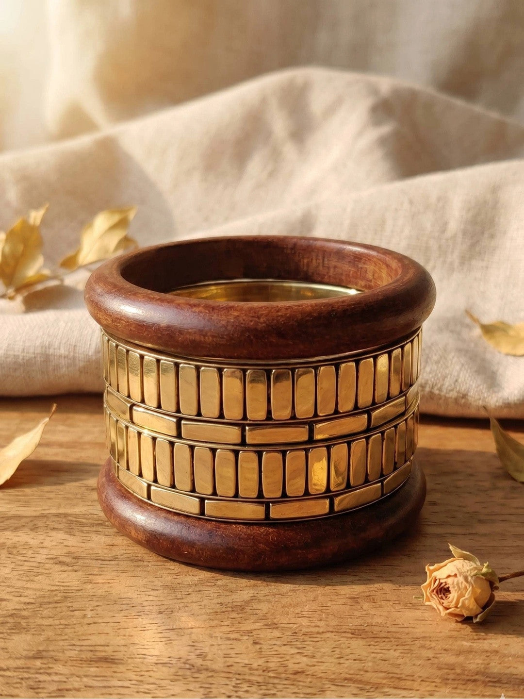 Gold-Tone Wood & Metal Chunky Bangles Set of 6