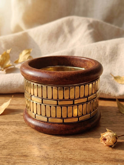 Gold-Tone Wood & Metal Chunky Bangles Set of 6