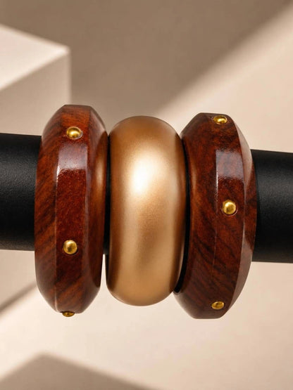 Wood & Gold Resin Bangle Set of 3