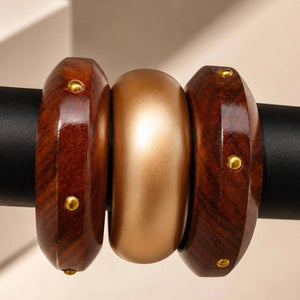 Wood & Gold Resin Bangle Set of 3
