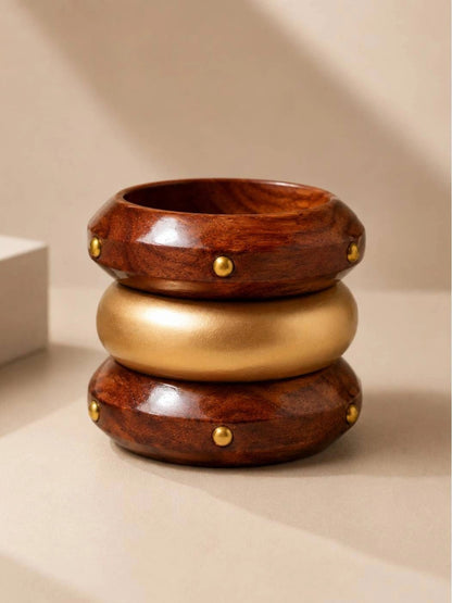 Wood & Gold Resin Bangle Set of 3