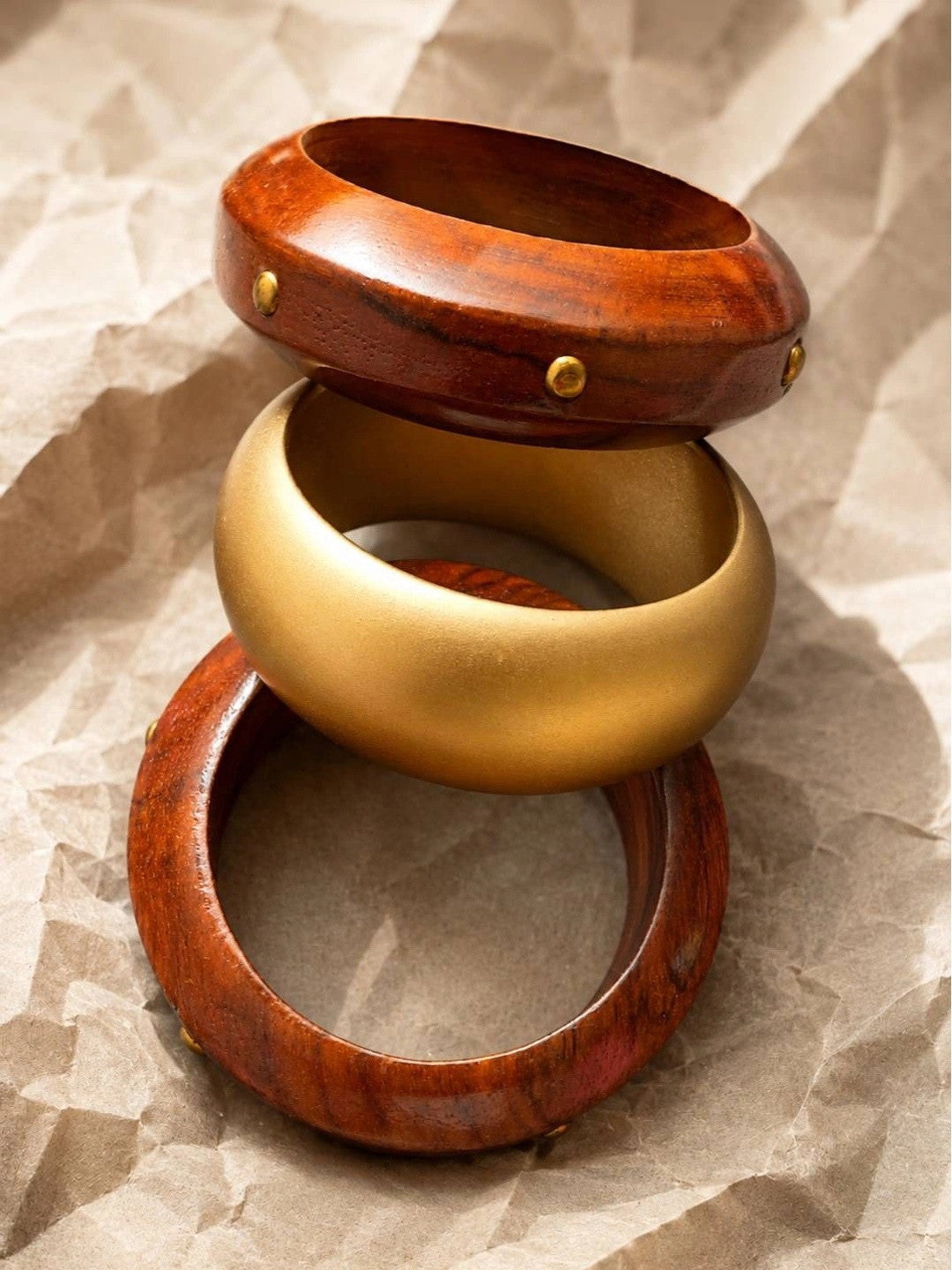 Wood & Gold Resin Bangle Set of 3