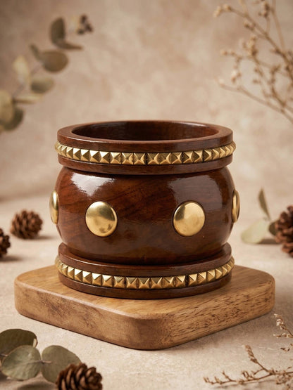 Brass-Studded Wooden Kada Bangles Set of 3
