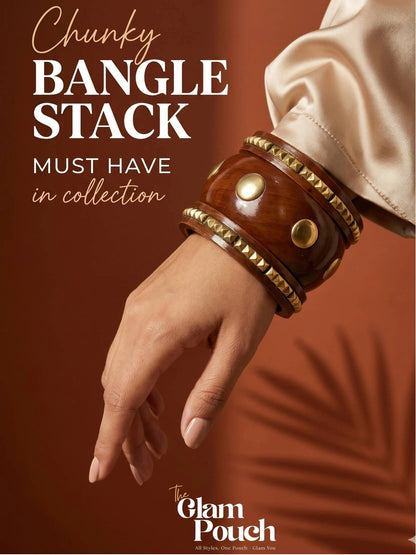 Brass-Studded Wooden Kada Bangles Set of 3