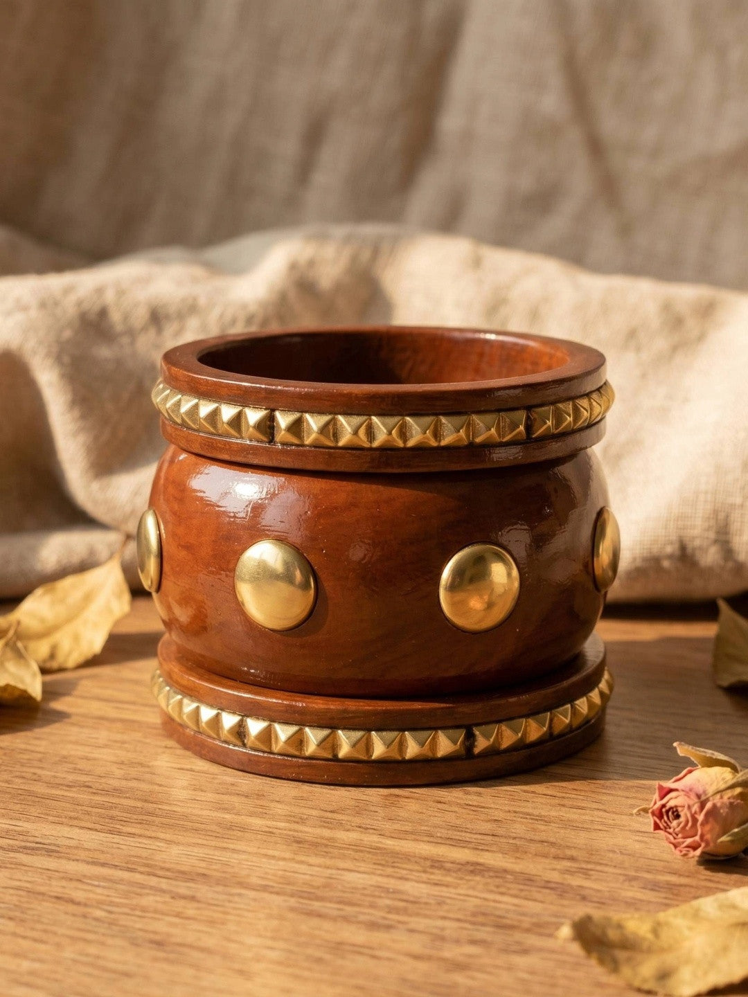 Brass-Studded Wooden Kada Bangles Set of 3