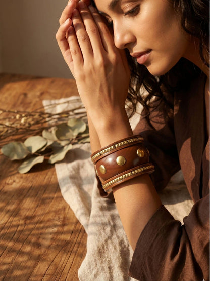 Brass-Studded Wooden Kada Bangles Set of 3
