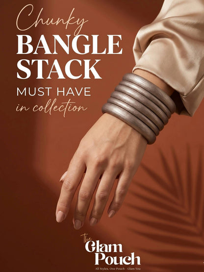Oxidised Silver Chunky Wooden Bangles Set of 6