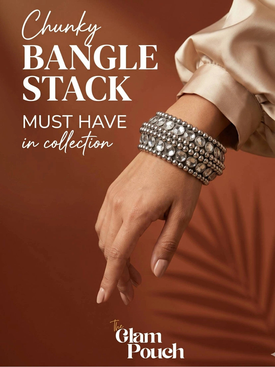Oxidised Silver Studded Wooden Bangle for Women