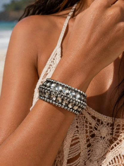 Oxidised Silver Studded Wooden Bangle for Women