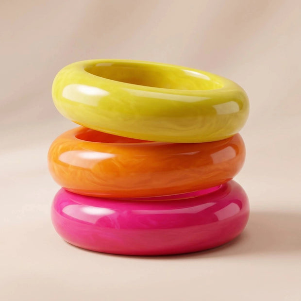 Neon Resin Chunky Bangles for Women Set of 3