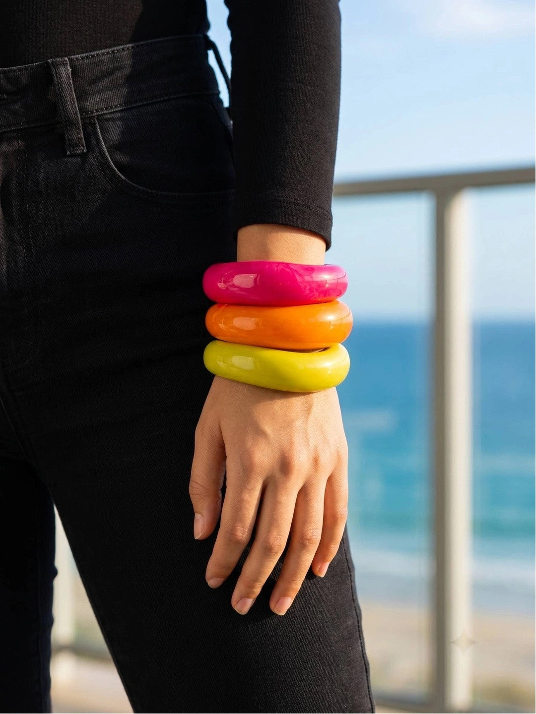 Neon Resin Chunky Bangles for Women Set of 3