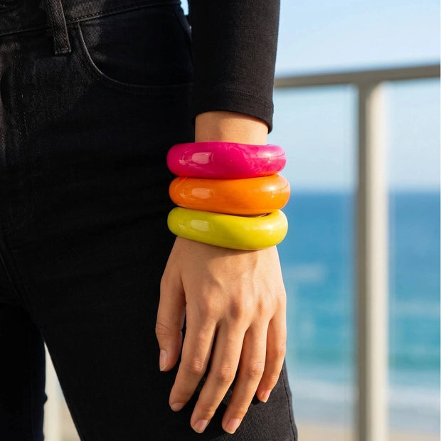 Neon Resin Chunky Bangles for Women Set of 3