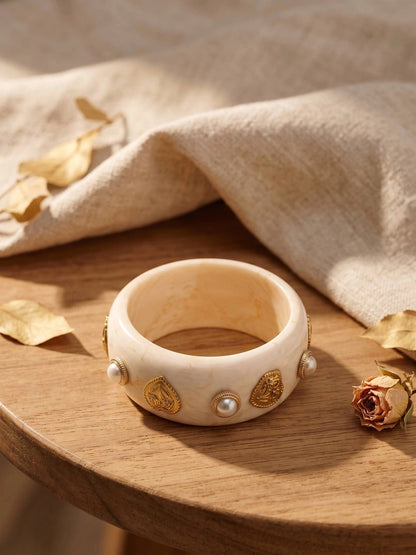 Ivory Resin Bangle with Gold-Tone Pearl Studs