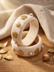 Ivory Resin Pearl & Gold-Plated Kada Bangles Set of 2
