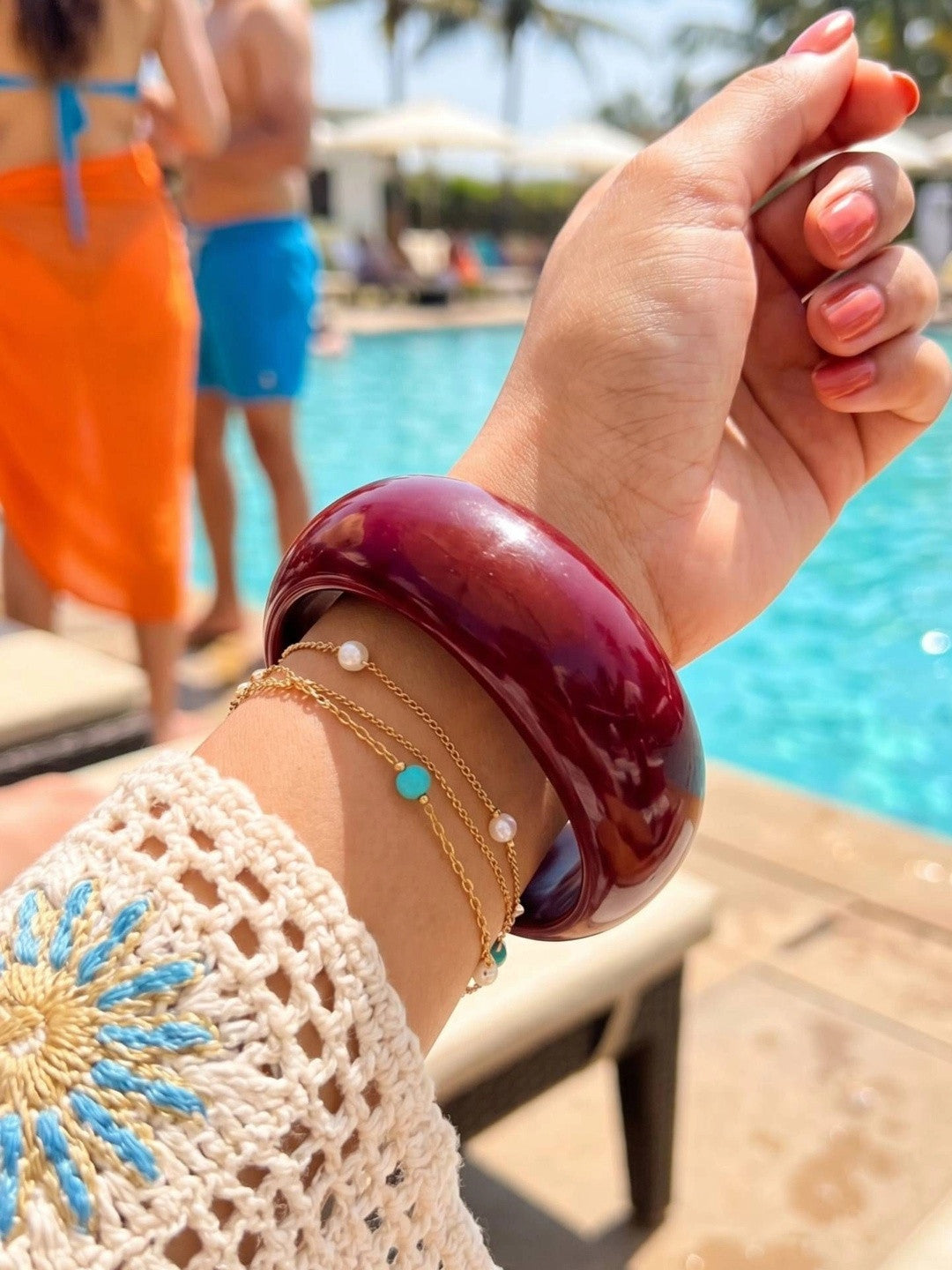 Burgundy Resin Bangle Bracelet for Women