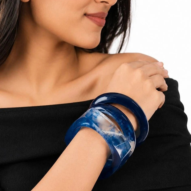 Blue Marble Resin Bangles for Women